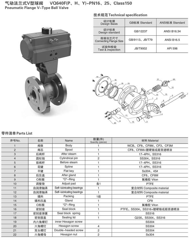 氣動(dòng)法蘭V型球閥結(jié)構(gòu)圖