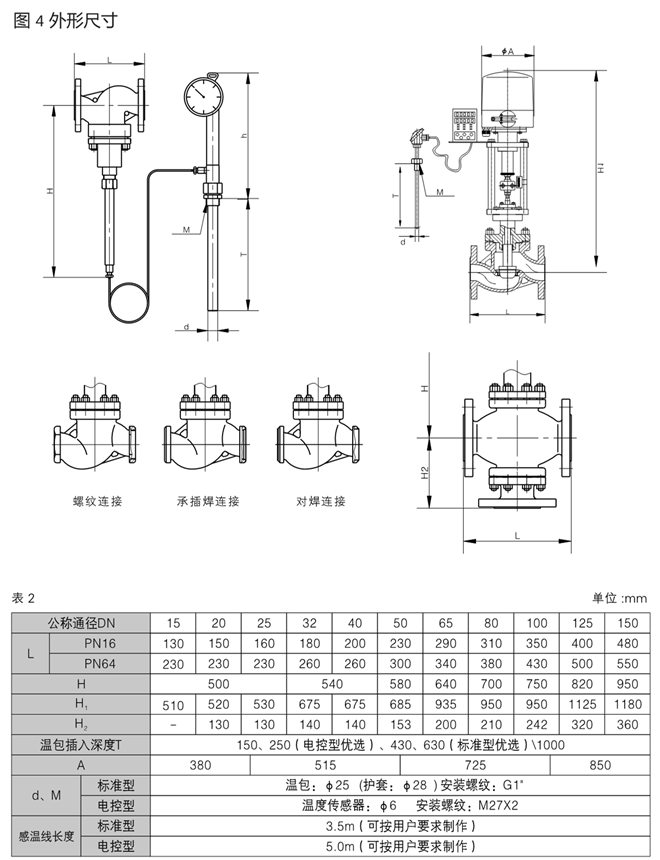 自力式電控溫度調(diào)節(jié)閥尺寸圖